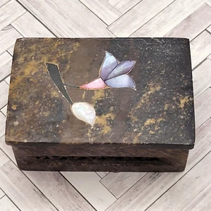 Jabonera tallada con incrustación de fregona de flores tocador rectangular caja de baratijas - Imagen 1 de 23
