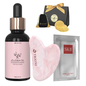 TRIONI Premium Hautpflege - Gua Sha Gesichtswerkzeuge, reines Jojobaöl, SKII Gesichtsmaske - Bild 1 von 8