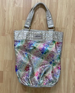 Vtg Ed Hardy Studded Purse Handbag Tote Christian Audigier Y2K Print All Over - Picture 1 of 8