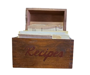 Vintage Wooden Recipe Box With Recipes Included Handwritten and Clipped - Picture 1 of 12