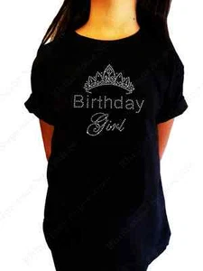 Girls Rhinestone T-Shirt " Birthday Girl with Tiara " Kids 3 to 14, Halloween - Picture 1 of 2