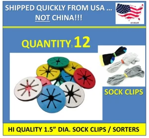 12PCS SOCK HOLDERS RING CLIPS STOCKING ORGANIZER FOR WASHING & SORTING SOCKS - Picture 1 of 5