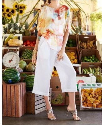 Karen Kane Off White Pleat Semi-Sheer Culottes Pants L - Image 1 of 2