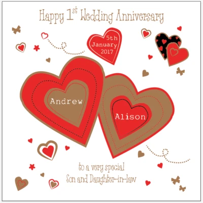 Personalised 1st First Wedding Anniversary Card Son Daughter in law