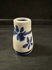 Small White Blue Vase Sturdy Pottery Studio Floral Signed Andy