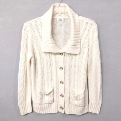 Cárdigan suéter tejido con cable XL para mujer St. John's Bay abotonado marfil Grannycore Foto 1 de 4
