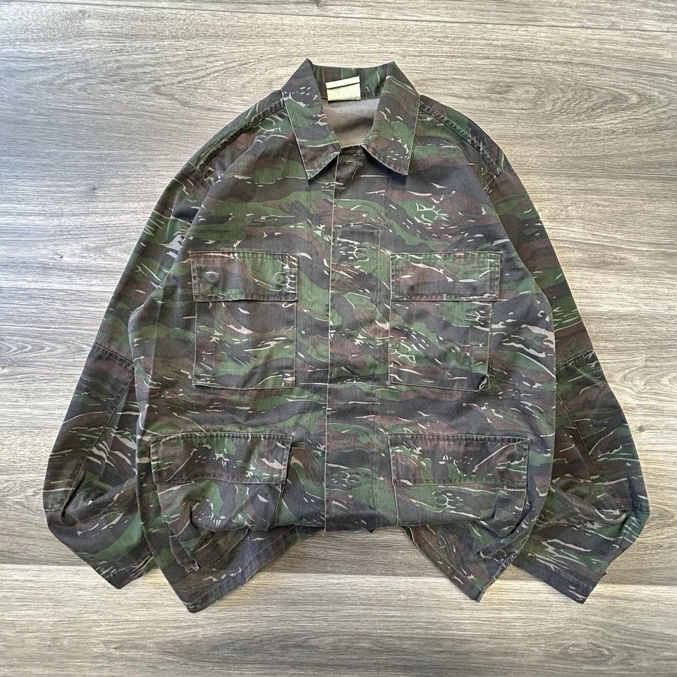 Vintage Tiger Stripe Camo Shirt Mens Medium Regular Military Utility Ripstop 90s - Image 1 of 4