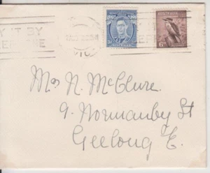 Sellos 1937 Australia 3d azul KGV1 troquel 1 y 6d marrón Cucaburra liso FDC Geelong - Imagen 1 de 1