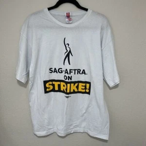 Camisa de algodón Bayside The True American para hombre blanca Sag Aftra On Strike talla XL - Imagen 1 de 6