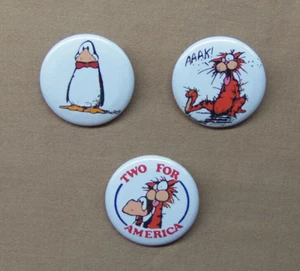 Two for America, Bill the Cat, Opus 1.25" Buttons Bloom County Repro Campaign - Picture 1 of 3