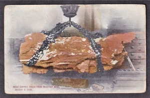 US #331 ON MASS COPPER WEIGHING 8 TONS TAKEN FROM MICHIGAN MINE POST CARD 1909 - Picture 1 of 2