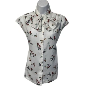 Blusa Vintage Años 60 Envío N Shore Estampado Floral Cuello Lazo Talla 10 Chica Pinup - Imagen 1 de 9