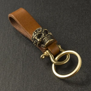 Key Chain Skull Concho Leather Belt Loop Key Holder Bow Shackle Punck Key Ring - Picture 1 of 3