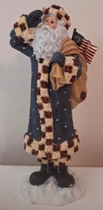 Santa Dressed in Red White Blue Saluting With American Flag & Bag of Toys 7.25" - Picture 1 of 5