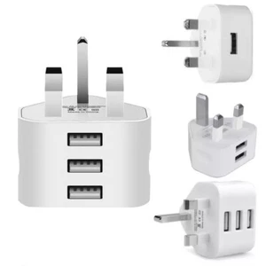 3Pins UK Plug Adapter Wall Charger with 1/2/3 USB Ports For Phones Tablet Travel - Picture 1 of 14