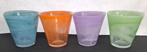 Hand Blown Tumblers Liquor Whiskey Glasses Cups Blue Orange Purple Green 4 Pc - Picture 1 of 8