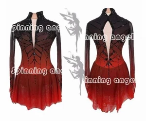 Vestido de patinaje artístico sobre hielo vestido de patinaje de competición personalizado negro rojo teñido - Imagen 1 de 8