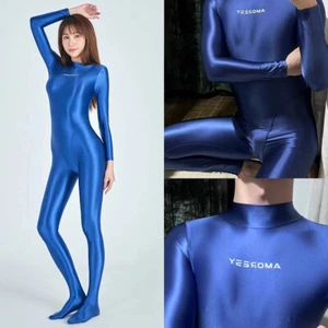 AMORESY Damen Glanz Jumpsuit Overall Turnanzug Body Catsuit Zentai Strumpfhose Yoga - Bild 1 von 43