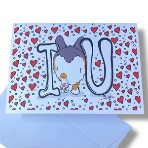 Tricolor Pembroke Welsh Corgi Dog Valentines Day Card Handmade Holiday Gift 5x7" - Picture 1 of 5