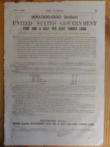 ADVERT 1876 UNITED STATES GOVERNMENT BOND - The World, A Journal for Men & Women - Picture 1 of 2
