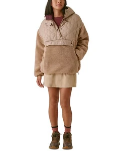 Bass Outdoor Women's Size M Beige Mixed Ripstop Quilted Sherpa Hooded Jacket - Picture 1 of 1