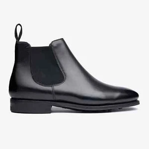 Handmade Men Low Ankle Black Leather Chelsea Stylish Pull On Business Boot - Picture 1 of 4