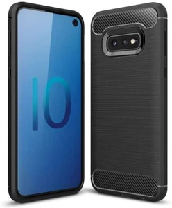 For SAMSUNG GALAXY S10E CARBON FIBRE CASE SHOCKPROOF SLIM HEAVY DUTY BLACK COVER - Photo 1 sur 7