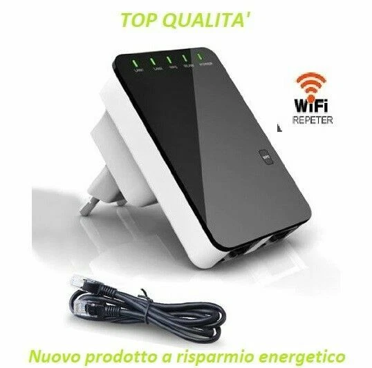 AMPLIFICATORE SEGNALE WIRELESS WIFI REPEATER RIPETITORE RANGE LAN RETE EXTENDER - Immagine 1 di 1