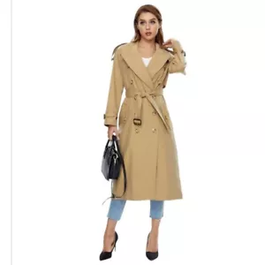 Waidongbei Women's Waterproof Khaki Brown Trench Coat Size XL Belted Brand New - Picture 1 of 18
