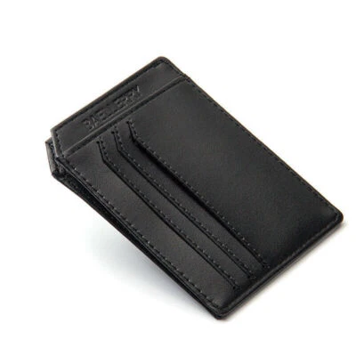 Hombres Cuero Bolsillo Frontal Cartera Dinero Minimalista Delgado Portatarjetas de Crédito Cartera Foto 1 de 4