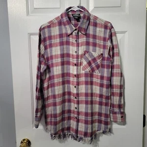 Angie Women's Plaid Flannel With Fringed Hem Size Medium Red/Purple NWOT - Picture 1 of 10