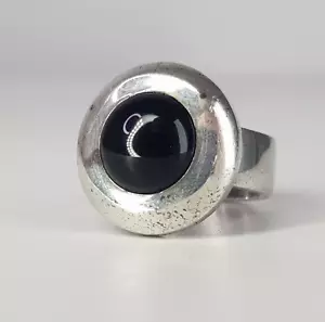 Vintage 60s Mid-Century Onyx Chunky Solitaire Ring 925 Sterling Silver Size P - Picture 1 of 18