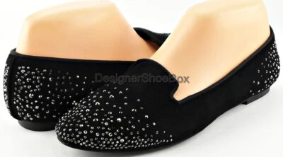 Mocassim IVANKA TRUMP KYLIE preto multi camurça enfeitado designer 5.5 - Imagem 1 de 4