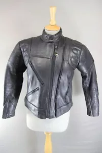 BUFFALO LADIES CLASSIC BLACK LEATHER BIKER JACKET: SIZE 10/32-34 INCH CHEST - Picture 1 of 9