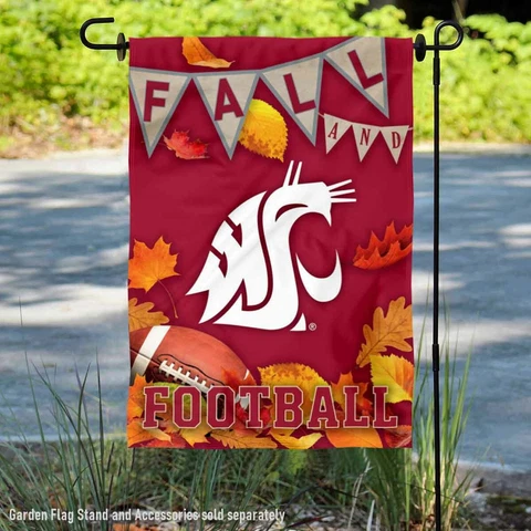 Washington State Cougars Fall Leaves Football Season Garden Flag and Yard Banner Cover