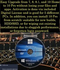 Windows 10 Pro 64-bit DVD Upgrade from 7/8/8.1, 10 Home or Clean install
