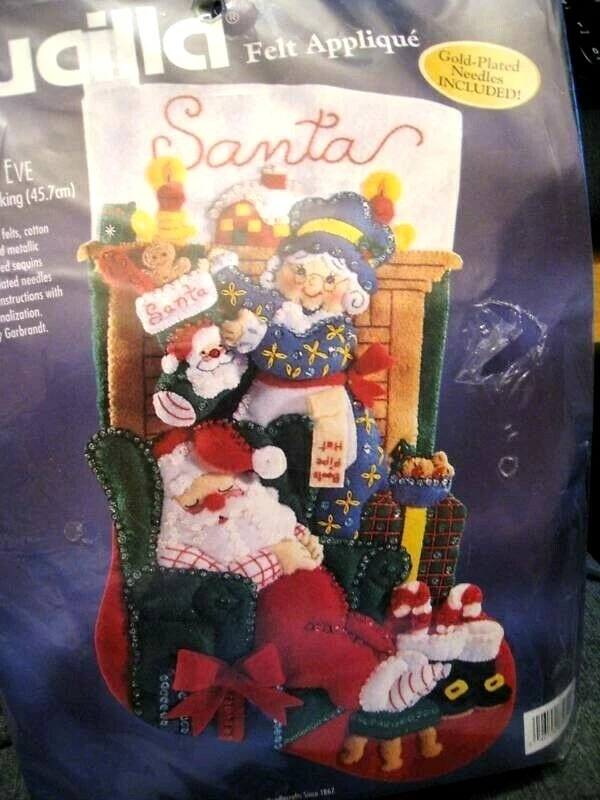 Bucilla Felt Appilque Stocking Kit The Claus Christmas Eve 83972 1998