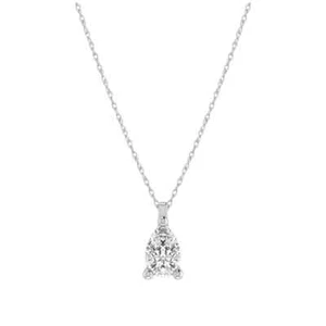Pear Shape Lab Grown Diamond Solitaire Pendant Rope Chain 10K White Gold 1/4CTTW - Picture 1 of 4
