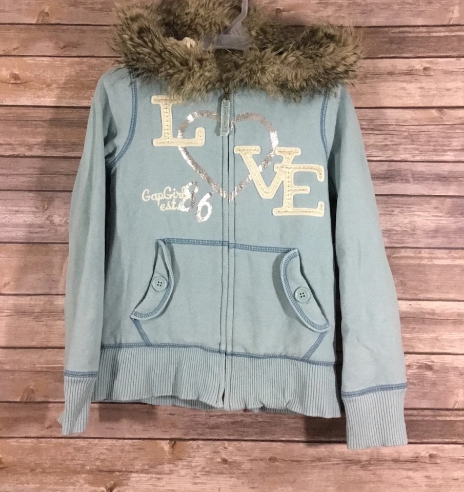 Sudadera con Capucha Gap Niños Niñas Cremallera Completa Forrada de Piel Suave Grande 10 Azul Blanco Plata GUC 314 Foto 1 de 4