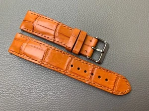 Orange Genuine Real Leather Skin Watch Strap Band 10 11...20 21 22 23 24 26mm - Picture 1 of 13
