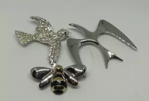 Womens Ladies Lot 3 Sterling Silver Brooch Collection With Rhinestone Accents - Picture 1 of 9