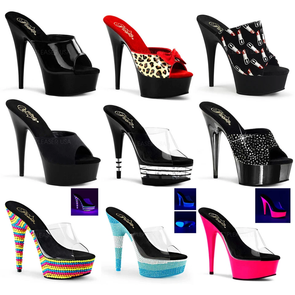 Pleaser Slip On Mules Plataforma Tacones de aguja Stripper Tacones altos Adultos Mujeres DEL601 Foto 1 de 1