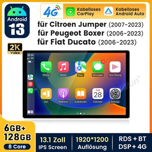 13.1" Carplay Android 14 Autoradio Für Fiat Ducato Jumper GPS Navi RDS 4G 6+128G - Bild 1 von 19