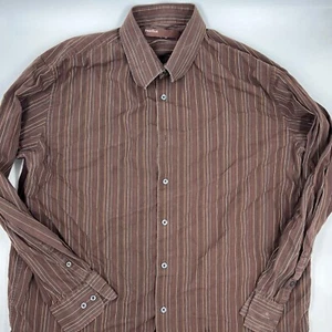 Perry Ellis Mens Long Sleeve Button Down Shirt Size XL Brown Striped Casual - Picture 1 of 9