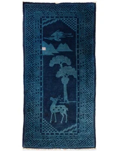Chinese Antique Handmade Baotou Pao-Tao Art Deco Pictorial Wool Rug 136x66 cm - Picture 1 of 4