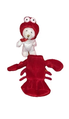 2001 Ganz Wee Bear Village BOSTON 7" White Plush Teddy Bear Red Lobster Costume - Image 1 of 4