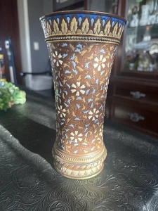 "Florero floral de gres grabado Villeroy & Boch 1895 Mettlach 1503 reparado 9""" - Imagen 1 de 8