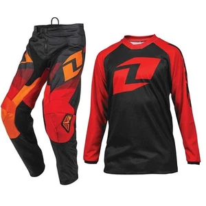 ONE INDUSTRIES YOUTH MOTOCROSS KIT BLACK COMBO PANTS / RAGLAN JERSEY RED ORANGE - Picture 1 of 3