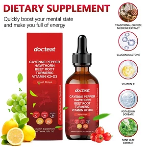 Cayenne Pepper Hawthorn Beet Root Turmeric Vitamin K2+D3 Drops Fast Shipping - Picture 1 of 14