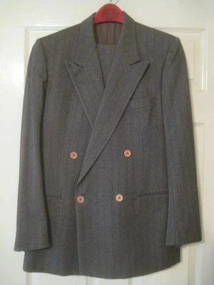 Traje de hombre gris de lana Cerruti con microrayas azules y beige, 40R, ENVÍO GRATUITO Foto 1 de 4